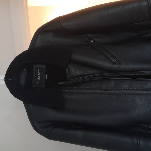 Like New Andrew Marc Faux Shearling Leather Moto Jacket - Picture 5 of 11